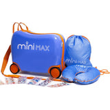 Aerolite MiniMax Childrens Ride-On Suitcase Fits 45x36x20cm EasyJet Maximum Size Kids Hand Luggage With Wheels 29L, Free Neck Pillow, Travel Bag & Stickers (Blue)