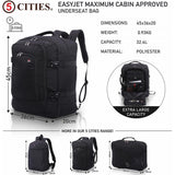 5 CITIES Easyjet Maximum Size (45x36x20cm) New and Improved 2024 Cabin Backpack Luggage Under Seat Flight Bag