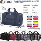 5 Cities (40x20x25cm) Ryanair Maximum Hand Luggage Holdall Flight Bag, Under Seat Cabin Holdall – Take The Max On Board