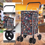 Hoppa Lightweight 6-Wheel Premium 2024 Model Folding Shopping Trolley Extra Large 75.6L Capacity Shopping Trolley Bag, 95cm, 5.25kg, Push/Pull (Leaf Black)