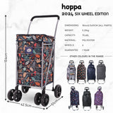 Hoppa Lightweight 6-Wheel Premium 2024 Model Folding Shopping Trolley Extra Large 75.6L Capacity Shopping Trolley Bag, 95cm, 5.25kg, Push/Pull (Leaf Black)