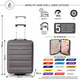 Aerolite (55x40x20cm) Ryanair (Priority) Maximum Allowance 40L Lightweight Hard Shell Carry On Hand Cabin Luggage Suitcase with 2 Smooth Rollerblade Wheels, Built-in TSA Lock - Charcoal