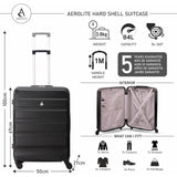 Aerolite Hard Shell 3 Piece Lightweight Suitcase Complete Luggage Set (Cabin 21" + Medium 25"+ Large 29" Hold Luggage Suitcase) Black