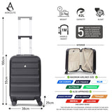 Aerolite 55 x 35 x 25 cm Hard Hand Luggage Suitcase with 4 Wheels, Maximum Size for ITA Airways Alitalia Air Europa Air France KLM and Transavia (Black)