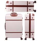 Aerolite Large Ultra Quiet 8 Wheel Stylish Classic Retro Vintage Style ABS Hard Shell Checked Check in Hold Luggage Suitcase with 4 Dual Hinomoto Wheels & TSA Lock, Cream