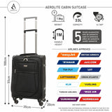 Aerolite 21" Reinforced Super Strong and Lightweight Soft Shell 4 Wheel Cabin Luggage Suitcase Carry On Cabin Luggage