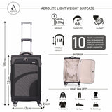 Aerolite 26" Super Lightweight Soft Shell Medium Checked In Hold Luggage Suitcase with 8 Wheels, 67L Capacity