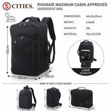 5-Cities Ryanair Maximum (40x20x25cm) New and Improved 2024 Underseat Cabin Luggage Backpack/Rucksack, 2 Years Warranty, Black