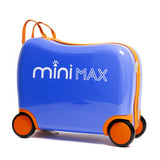 Aerolite MiniMax Childrens Ride-On Suitcase Fits 45x36x20cm EasyJet Maximum Size Kids Hand Luggage With Wheels 29L, Free Neck Pillow, Travel Bag & Stickers (Blue)