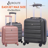 Aerolite 45x36x20cm Easyjet Maximum Cabin Carry On Suitcase With 8 Ultra Smooth Wheels, TSA Lock, Eco-Friendly Interior, SBS Zippers, 5 Years Warranty (Black)