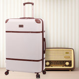 Aerolite Large Ultra Quiet 8 Wheel Stylish Classic Retro Vintage Style ABS Hard Shell Checked Check in Hold Luggage Suitcase with 4 Dual Hinomoto Wheels & TSA Lock, Cream