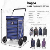 Hoppa Lightweight 4-Wheel Premium Folding Shopping Trolley Extra Large 64L Capacity Shopping Trolley Bag, 95cm, 4.8kg, Push/Pull Stairclimber (Blue Stripe)