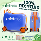 Aerolite MiniMax Childrens Ride-On Suitcase Fits 45x36x20cm EasyJet Maximum Size Kids Hand Luggage With Wheels 29L, Free Neck Pillow, Travel Bag & Stickers (Blue)