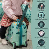 Aerolite MiniMax Childrens Ride-On Suitcase Fits 45x36x20cm EasyJet Maximum Size Kids Hand Luggage With Wheels 29L, Free Neck Pillow, Travel Bag & Stickers (Green)