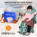 Aerolite MiniMax Childrens Ride-On Suitcase Fits 45x36x20cm EasyJet Maximum Size Kids Hand Luggage With Wheels 29L, Free Neck Pillow, Travel Bag & Stickers (Blue)