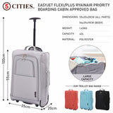 5 Cities 21" (55x35x20cm) Lightweight Cabin Hand Luggage Trolley, Fits easyJet(Plus/Flexi/Large Cabin), Ryanair (Priority) Cabin Restrictions, 2 Years Of Warranty (Grey)