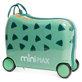 Aerolite MiniMax Childrens Ride-On Suitcase Fits 45x36x20cm EasyJet Maximum Size Kids Hand Luggage With Wheels 29L, Free Neck Pillow, Travel Bag & Stickers (Green)