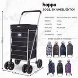 Hoppa Lightweight 6-Wheel Premium 2024 Model Folding Shopping Trolley Extra Large 75.6L Capacity Shopping Trolley Bag, 95cm, 5.25kg, Push/Pull (Black)