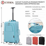 5 Cities 21" (55x35x20cm) Lightweight Cabin Hand Luggage Trolley, Fits easyJet(Plus/Flexi/Large Cabin), Ryanair (Priority) Cabin Restrictions, 2 Years Of Warranty (Orange, Mint, Grey)