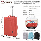 5 Cities 21" (55x35x20cm) Lightweight Cabin Hand Luggage Trolley, Fits easyJet(Plus/Flexi/Large Cabin), Ryanair (Priority) Cabin Restrictions, 2 Years Of Warranty (Orange, Mint, Grey)