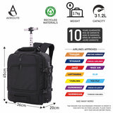 Aerolite 45x36x20cm Easyjet Maximum Size Premium Backpack Trolley Bag With 2 Wheels Recycled Eco-Friendly Cabin Luggage with Extendable Handle, 10 Year Warranty