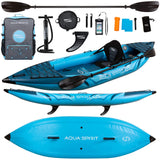 Aqua Spirit Inflatable Kayak, 10'5” 1 Person Complete Kayak Kit with Paddle, Backpack, Double-Action Pump and more accessories, For Adult Beginners/Experts - 3 Years Brand Warranty