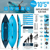 Aqua Spirit Inflatable Kayak, 10'5” 1 Person Complete Kayak Kit with Paddle, Backpack, Double-Action Pump and more accessories, For Adult Beginners/Experts - 3 Years Brand Warranty