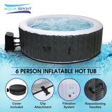 Aqua Spirit Inflatable Hot Tub Spa, Quick Heating Indoor & Outdoor Round With 130 Bubble Jet, Insulated Cover & Ground Sheet, Fits Up to 6 People, Rattan Effect