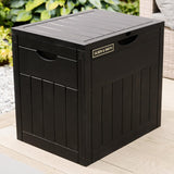 Olsen & Smith 126L Capacity Outdoor Garden Plastic Storage Box Small Balcony Furniture - Lockable with Padlock Lock, Weather Resistant, Wood Panel Look Shed Chest