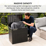 Olsen & Smith 126L Capacity Outdoor Garden Plastic Storage Box Small Balcony Furniture - Lockable with Padlock Lock, Weather Resistant, Wood Panel Look Shed Chest