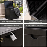 Olsen & Smith 126L Capacity Outdoor Garden Plastic Storage Box Small Balcony Furniture - Lockable with Padlock Lock, Weather Resistant, Wood Panel Look Shed Chest