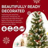 Olsen & Smith 4ft Christmas Tree - Pine Xmas Tree for Home Decor - Artificial Indoor Pre Lit Christmas Tree 4ft with 110 Branch Tips, 86 Warm LED Lights & Ornaments - Traditional Christmas Décor