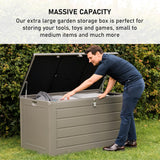 Olsen & Smith 680L MASSIVE Capacity Outdoor Garden Storage Box Plastic Shed - Weatherproof & Sit On with Wood Effect Chest