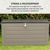 Olsen & Smith 680L MASSIVE Capacity Outdoor Garden Storage Box Plastic Shed - Weatherproof & Sit On with Wood Effect Chest