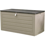 Olsen & Smith 680L MASSIVE Capacity Outdoor Garden Storage Box Plastic Shed - Weatherproof & Sit On with Wood Effect Chest