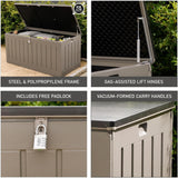 Olsen & Smith 830L MASSIVE Capacity Outdoor Garden Storage Box Plastic Shed - Weatherproof & Sit On with Wood Effect Chest