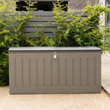 Olsen & Smith 680L MASSIVE Capacity Outdoor Garden Storage Box Plastic Shed - Weatherproof & Sit On with Wood Effect Chest