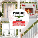 Olsen & Smith 9ft Green Pvc Garland, 168 Tips, 40 Led Light Battery Box, With Flowers, Balls, Pinecones, and Leaves Decorations