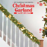 Olsen & Smith 9ft Green Pvc Garland, 168 Tips, 40 Led Light Battery Box, With Flowers, Balls, Pinecones, and Leaves Decorations