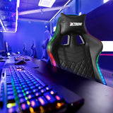 XTREME Engage Premium Gaming Chair with Bluetooth Speakers & RGB LED Lights, Detachable Padded Headrest, Lumbar Support Cushion & Footrest, Black