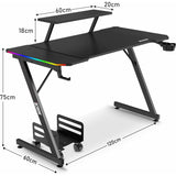 XTREME by O&S Carbon Fibre Effect Z Frame RGB PC Computer Gaming Desk with RGB LED Lights, Monitor Screen Stand, Desktop Tower Stand Trolley, Cable Management, Headset Hook & Drinks Cup Holder, Black