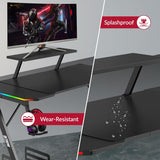 XTREME by O&S Carbon Fibre Effect Z Frame RGB PC Computer Gaming Desk with RGB LED Lights, Monitor Screen Stand, Desktop Tower Stand Trolley, Cable Management, Headset Hook & Drinks Cup Holder, Black