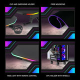 XTREME by O&S Carbon Fibre Effect Z Frame RGB PC Computer Gaming Desk with RGB LED Lights, Monitor Screen Stand, Desktop Tower Stand Trolley, Cable Management, Headset Hook & Drinks Cup Holder, Black