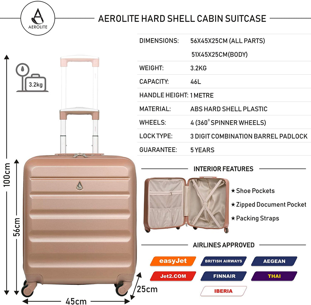 Aerolite (56x45x25cm) Lightweight Cabin Luggage | Packed Direct – USB ...